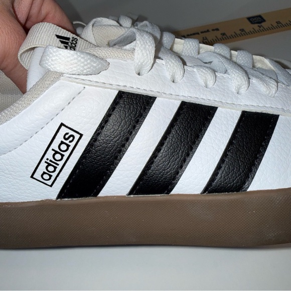 Adidas VL Court Low Top Women’s White and Black Leather Sneakers with Brown Sole - Picture 13 of 14